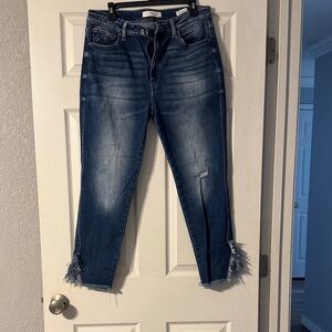 KanCan Dark Blue Ankle Jeans with Frayed Hem